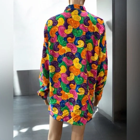 True Vintage Anthony Mark Hankins Multicolor 90’s psychedelic button up top-L - Picture 6 of 11